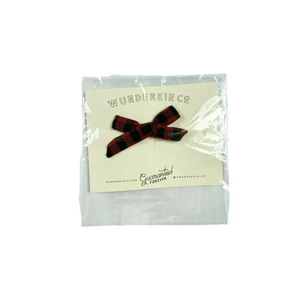 NEW Wunderkin Co. Plaid Bow Clip Red Black Holiday Hair Bow